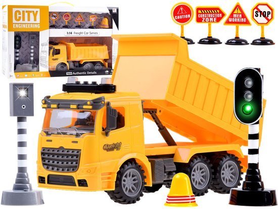 Auto vyklápač , svetlo, zvuk, cestné značky