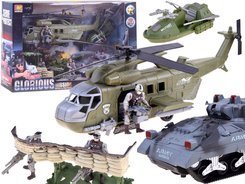 Vojenská sada -tank, vojaci, helikoptera, delo