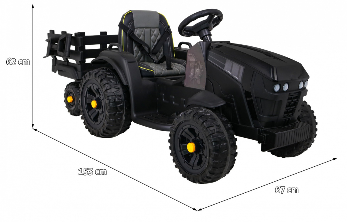 Elektrický traktor Titánium s vlečkou, diaľkové ovládanie, čierna farba