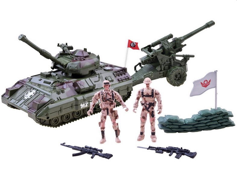Vojenská sada -tank, vojaci, helikoptera, delo