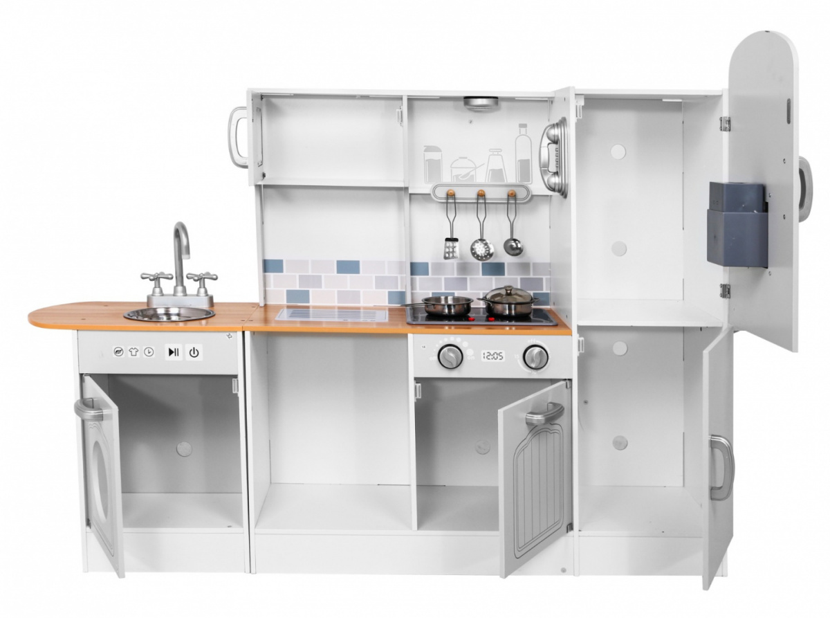 Mega veľká rohová detská drevená kuchynka so svetlom