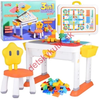 Nastaviteľný stolík 3v1, obojstranná doska na stavanie kociek